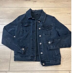 MILADYS Women's Black Denim Jacket Button Front Classic‎ Trucker Style Size S